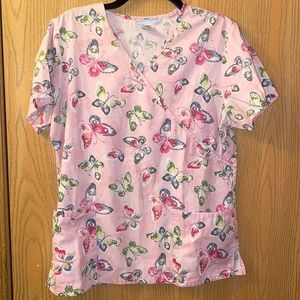 SB Scrubs Pink Butterfly Scrub Top
